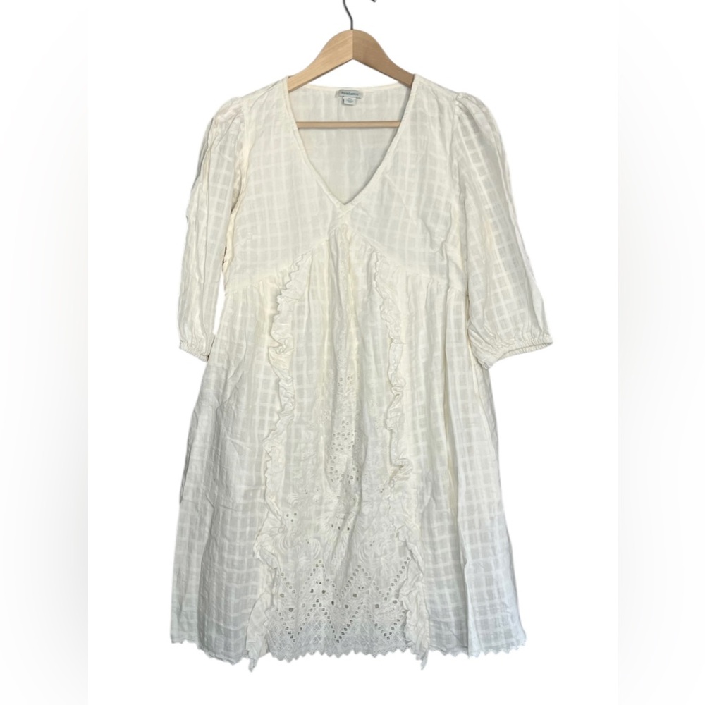 Sundace Eyelet Casual V-Neck Cream Dress
